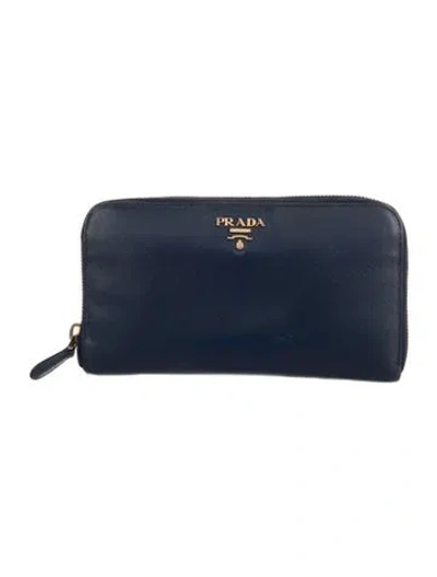 Pre-owned Prada Saffiano Metal Leather Continental Wallet In Blue