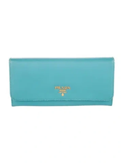 Pre-owned Prada Saffiano Metal Leather Continental Wallet In Blue
