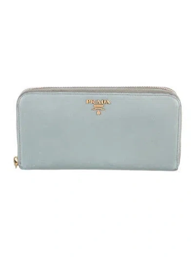 Pre-owned Prada Saffiano Metal Leather Continental Wallet In Blue