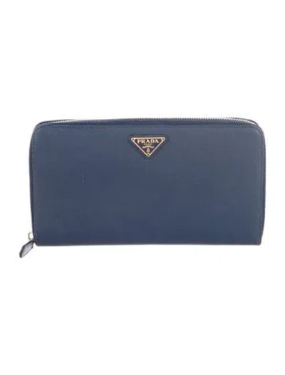 Pre-owned Prada Saffiano Metal Leather Continental Wallet In Blue