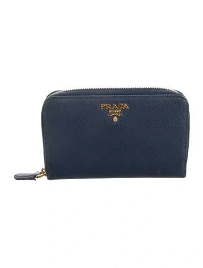 Pre-owned Prada Saffiano Metal Leather Continental Wallet In Blue