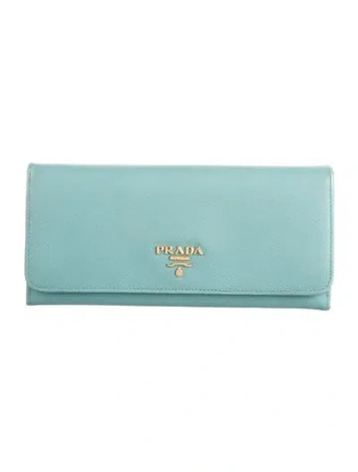 Pre-owned Prada Saffiano Metal Leather Continental Wallet In Blue