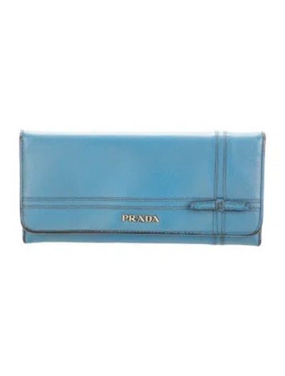 Pre-owned Prada Saffiano Metal Leather Continental Wallet In Blue