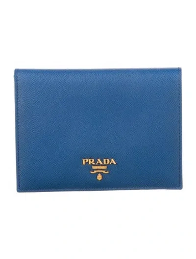 Pre-owned Prada Saffiano Metal Leather Continental Wallet In Blue