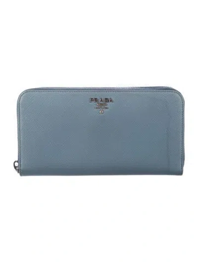 Pre-owned Prada Saffiano Metal Leather Continental Wallet In Blue