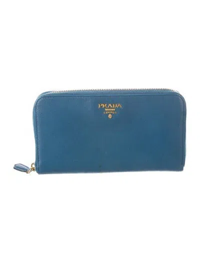 Pre-owned Prada Saffiano Metal Leather Continental Wallet In Blue