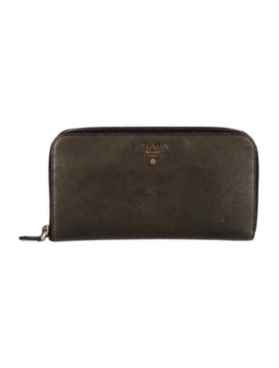Pre-owned Prada Saffiano Metal Leather Continental Wallet In Gold