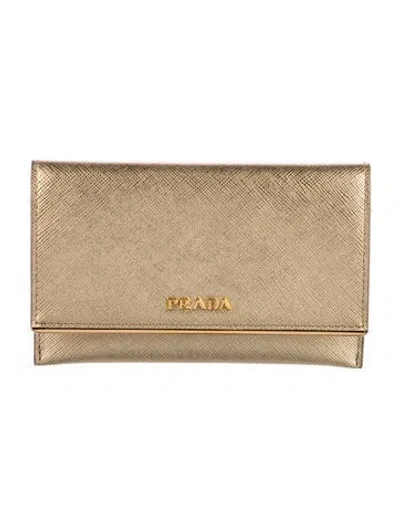 Pre-owned Prada Saffiano Metal Leather Continental Wallet In Gold/metallic