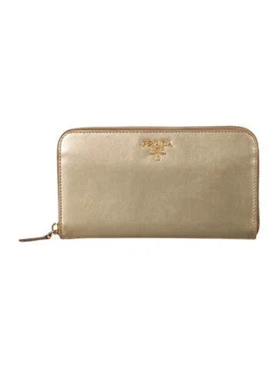 Pre-owned Prada Saffiano Metal Leather Continental Wallet In Gold/metallic