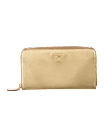 Pre-owned Prada Saffiano Metal Leather Continental Wallet In Gold/metallic