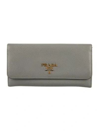 Pre-owned Prada Saffiano Metal Leather Continental Wallet In Gray