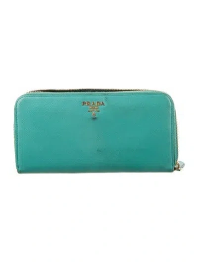 Pre-owned Prada Saffiano Metal Leather Continental Wallet In Green