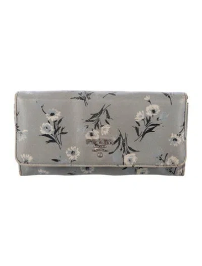 Pre-owned Prada Saffiano Metal Leather Continental Wallet In Grey