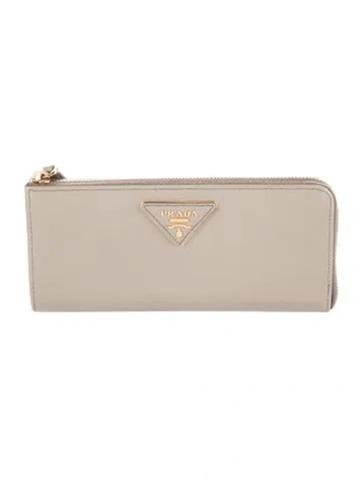 Pre-owned Prada Saffiano Metal Leather Continental Wallet In Neutral
