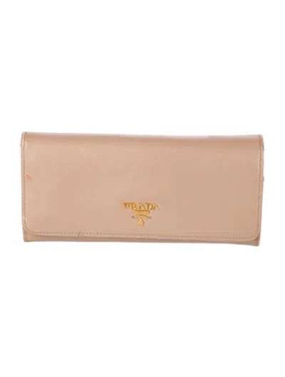 Pre-owned Prada Saffiano Metal Leather Continental Wallet In Neutral