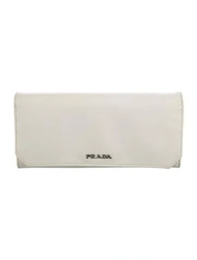 Pre-owned Prada Saffiano Metal Leather Continental Wallet In Neutral