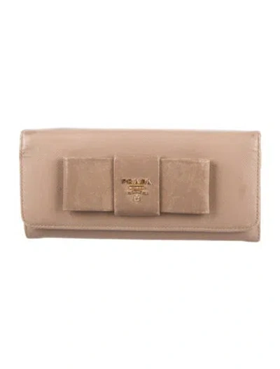 Pre-owned Prada Saffiano Metal Leather Continental Wallet In Neutral