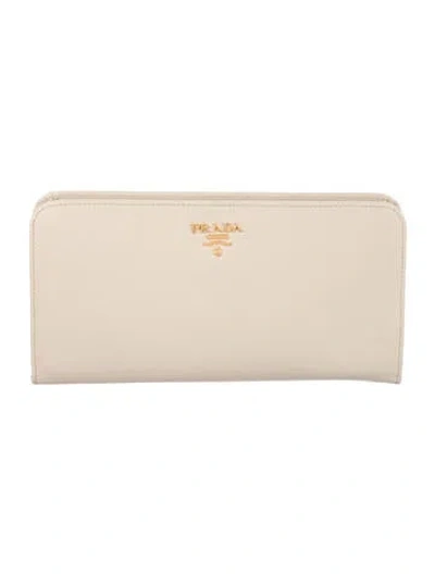Pre-owned Prada Saffiano Metal Leather Continental Wallet In Neutral