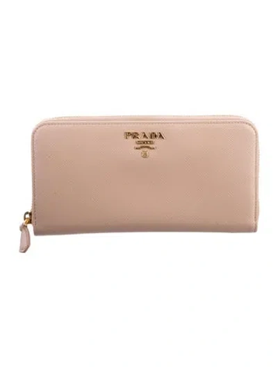 Pre-owned Prada Saffiano Metal Leather Continental Wallet In Neutral