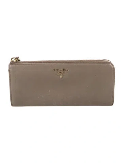 Pre-owned Prada Saffiano Metal Leather Continental Wallet In Neutral