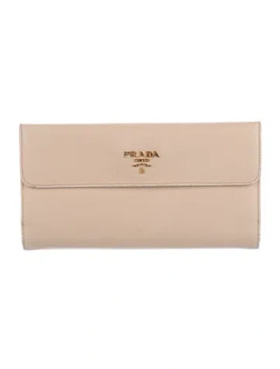 Pre-owned Prada Saffiano Metal Leather Continental Wallet In Neutrals