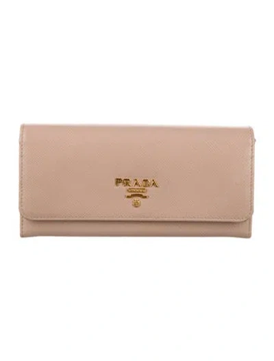 Pre-owned Prada Saffiano Metal Leather Continental Wallet In Neutrals