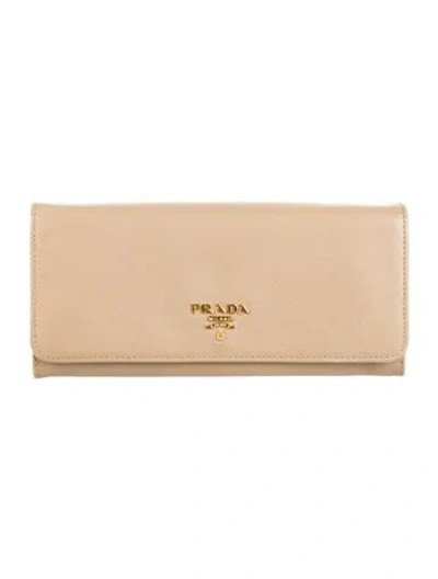 Pre-owned Prada Saffiano Metal Leather Continental Wallet In Neutrals