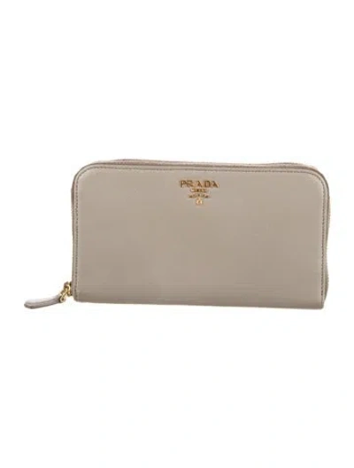 Pre-owned Prada Saffiano Metal Leather Continental Wallet In Neutrals