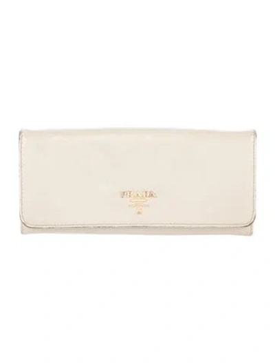 Pre-owned Prada Saffiano Metal Leather Continental Wallet In Neutrals