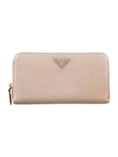 Pre-owned Prada Saffiano Metal Leather Continental Wallet In Neutrals