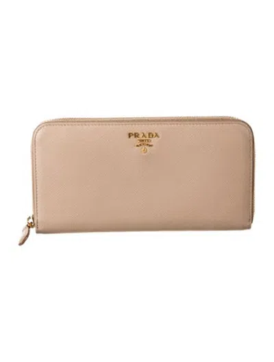 Pre-owned Prada Saffiano Metal Leather Continental Wallet In Neutrals