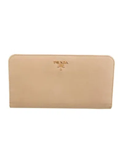 Pre-owned Prada Saffiano Metal Leather Continental Wallet In Neutrals