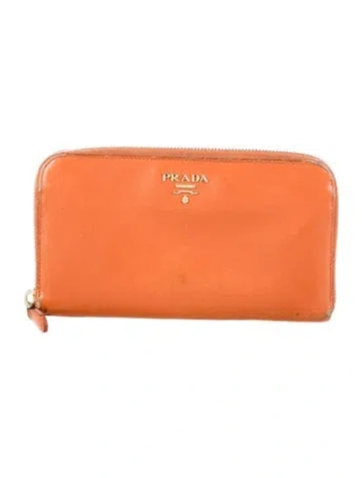 Pre-owned Prada Saffiano Metal Leather Continental Wallet In Orange
