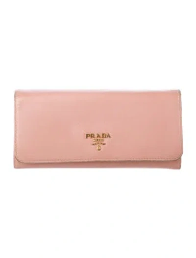 Pre-owned Prada Saffiano Metal Leather Continental Wallet In Pink