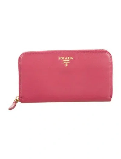 Pre-owned Prada Saffiano Metal Leather Continental Wallet In Pink