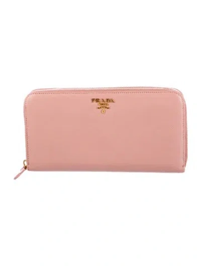 Pre-owned Prada Saffiano Metal Leather Continental Wallet In Pink