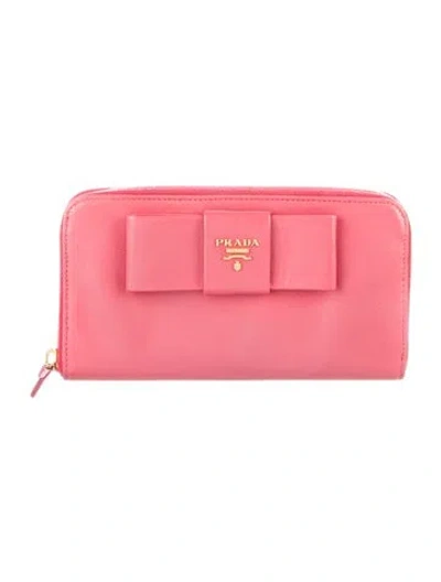 Pre-owned Prada Saffiano Metal Leather Continental Wallet In Pink