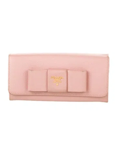 Pre-owned Prada Saffiano Metal Leather Continental Wallet In Pink
