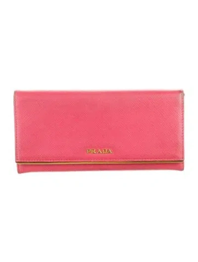 Pre-owned Prada Saffiano Metal Leather Continental Wallet In Pink