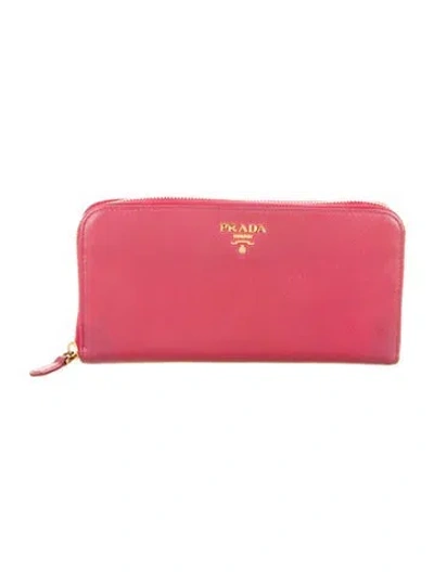 Pre-owned Prada Saffiano Metal Leather Continental Wallet In Pink