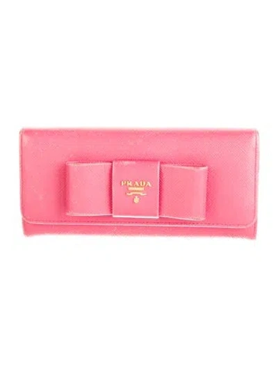 Pre-owned Prada Saffiano Metal Leather Continental Wallet In Pink