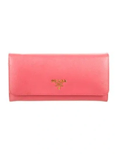 Pre-owned Prada Saffiano Metal Leather Continental Wallet In Pink