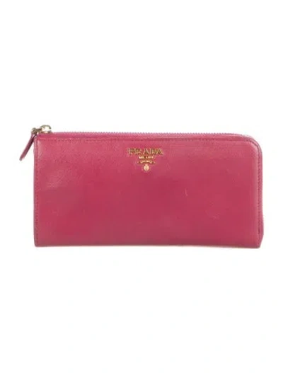 Pre-owned Prada Saffiano Metal Leather Continental Wallet In Pink