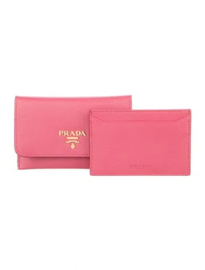 Pre-owned Prada Saffiano Metal Leather Continental Wallet In Pink