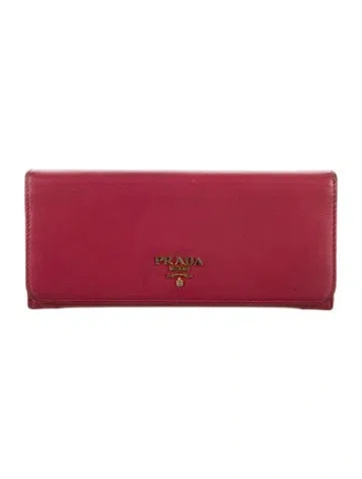 Pre-owned Prada Saffiano Metal Leather Continental Wallet In Pink