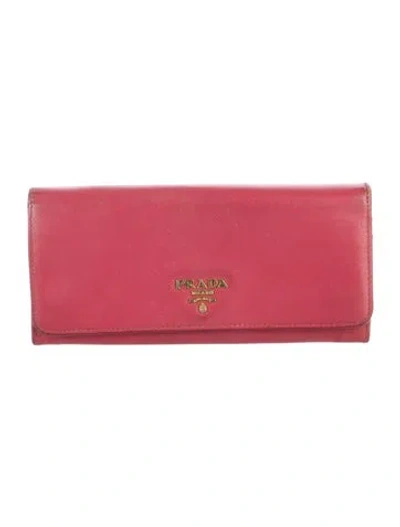 Pre-owned Prada Saffiano Metal Leather Continental Wallet In Pink