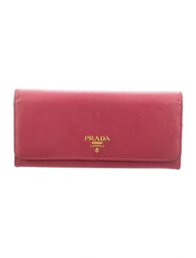 Pre-owned Prada Saffiano Metal Leather Continental Wallet In Pink
