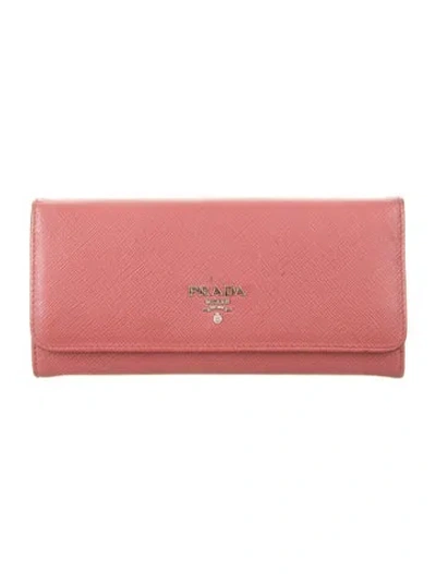 Pre-owned Prada Saffiano Metal Leather Continental Wallet In Pink