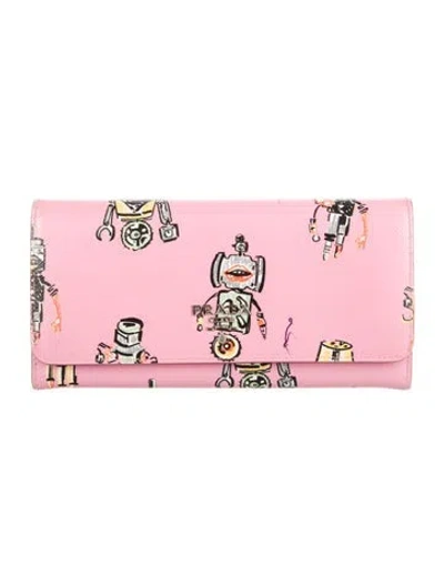 Pre-owned Prada Saffiano Metal Leather Continental Wallet In Pink