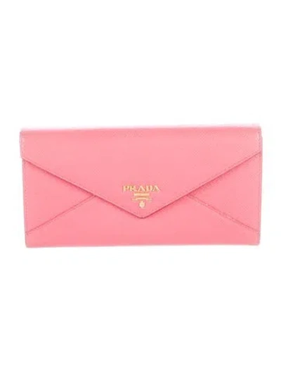 Pre-owned Prada Saffiano Metal Leather Continental Wallet In Pink